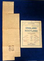 Football programme, England v Scotland, 12 April 1924 played at Wembley, single sheet pirate issue