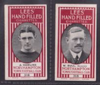 Cigarette cards, Lees, Northampton Town Football Club, 2 cards, no 316, A. Rawlins & no 318, W. Bull