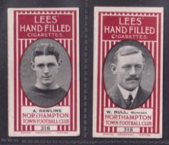 Cigarette cards, Lees, Northampton Town Football Club, 2 cards, no 316, A. Rawlins & no 318, W. Bull