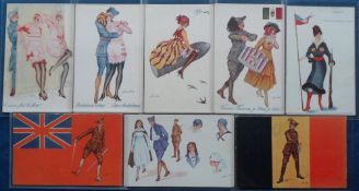 Postcards, Glamour, a Xavier Sager glamour mix of 8 cards, mainly WW1 period, patriotic, nursing,