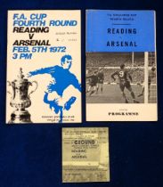 Football programmes & ticket, Reading v Arsenal 5 Feb 1972, official programme, pirate programme &