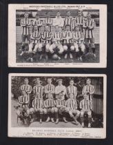 Football postcards, Reading FC, two printed b/w cards showing team groups for 1907-8 & 1908-9,