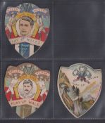 Trade cards, Baines, Rugby, 3 different shield shaped cards all Play Up Wales, two with player
