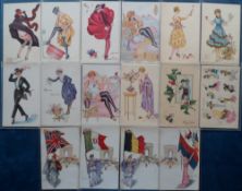 Postcards, Glamour, a glamour/patriotic mix of 16 cards illustrated by Xavier Sager, inc. risqué,
