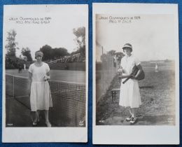 Postcards, Tennis, 2 RP's, Olympics Paris 1924, Women’s singles, by Noyer, Miss H Wills (USA) Gold