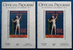 Olympics, Los Angeles 1932, two official Programmes from 5th & 6th August, some results noted in