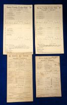 Cricket scorecards, four England Test Match score cards all for games played at the Oval v Australia