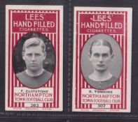 Cigarette cards, Lees, Northampton Town Football Club, 2 cards, no 303, F. Clipstone & no 307, E.