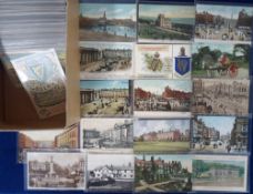 Postcards, Ireland, 150+ cards, RPs, printed and artist drawn to include street scenes, villages,