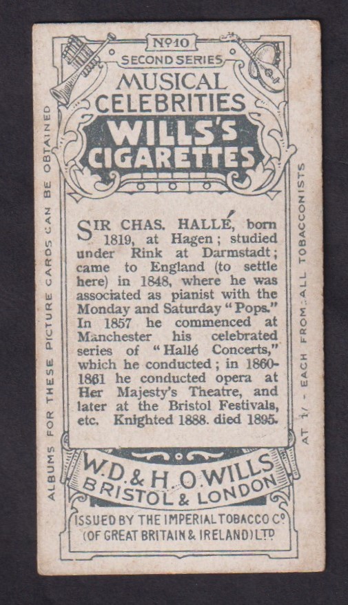 Cigarette Card, Wills, Musical Celebrities (Original Subject), Type