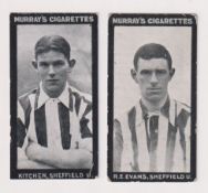 Cigarette cards, Murray's, Footballers, Series J, two type cards, Kitchen & R.E. Evans, both