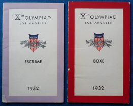 Olympics, Los Angeles 1932, two Sports Information Booklets for Boxing & Fencing, both in French,