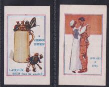 Trade cards, J.F. Mearbeck, Army Pictures, Cartoons etc, two type cards, A German Surprise &