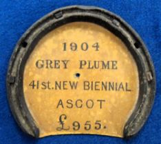 Horse Racing Plate, Grey Plume, Queen Anne Stakes Winner, Ascot 1904, racing plate with printed