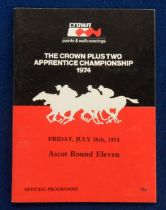 Horse Racing Racecard, Grundy (Derby winner 1975), Ascot racecard from 26 July 1974 featuring