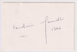 Autograph, Politics, Indira Gandhi (1917-84), 3rd Prime Minister of India 1980-84, black ink on