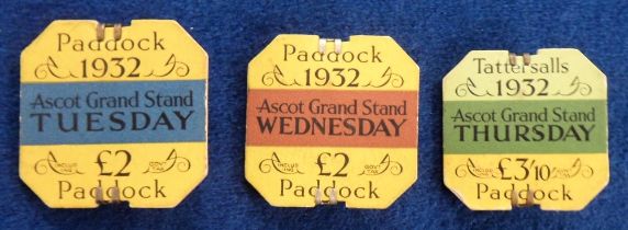 Horse Racing Badges, Royal Ascot, three different Royal Ascot Grand Stand badges for 1932, each
