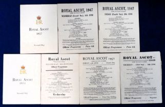 Horse Racing Racecards, Royal Ascot, a collection of seven racecards, 1947-1957, 18th & 20th June