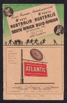 Rugby programme, South Africa v Australia 26 September, 1953, 4th test, official match programme for