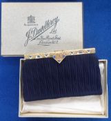 Handbag, a boxed J. Duvelleroy Greco Deco style clutch bag circa 1930, navy blue pleated silk with