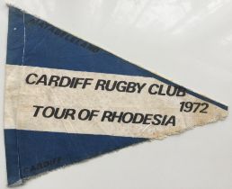 Rugby memorabilia, Cardiff Rugby Tour of Rhodesia 1972, a scarce & unusual cloth pennant from an