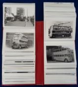 Transportation, London Trolleybuses, a slip in album containing 105 postcard sized b/w photographs