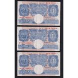 Banknotes, GB, three consequtively number WW2 £1 banknotes nos N71D 790264 - N71D 790265, Peppiatt