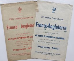 Rugby programmes, France v England, two x 4 page official match programmes from 1956 (edge tears, sl