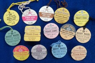 Horse Racing Badges, Royal Ascot, a collection of 14 different Royal Ascot Private Stand badges,