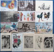 Postcards, Military, an anti-Kaiser comic and propaganda mix of 23 cards, artists include Alfred