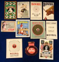 Trade cards, Bovril, selection of 11 advertising items including pull-out historical chart showing