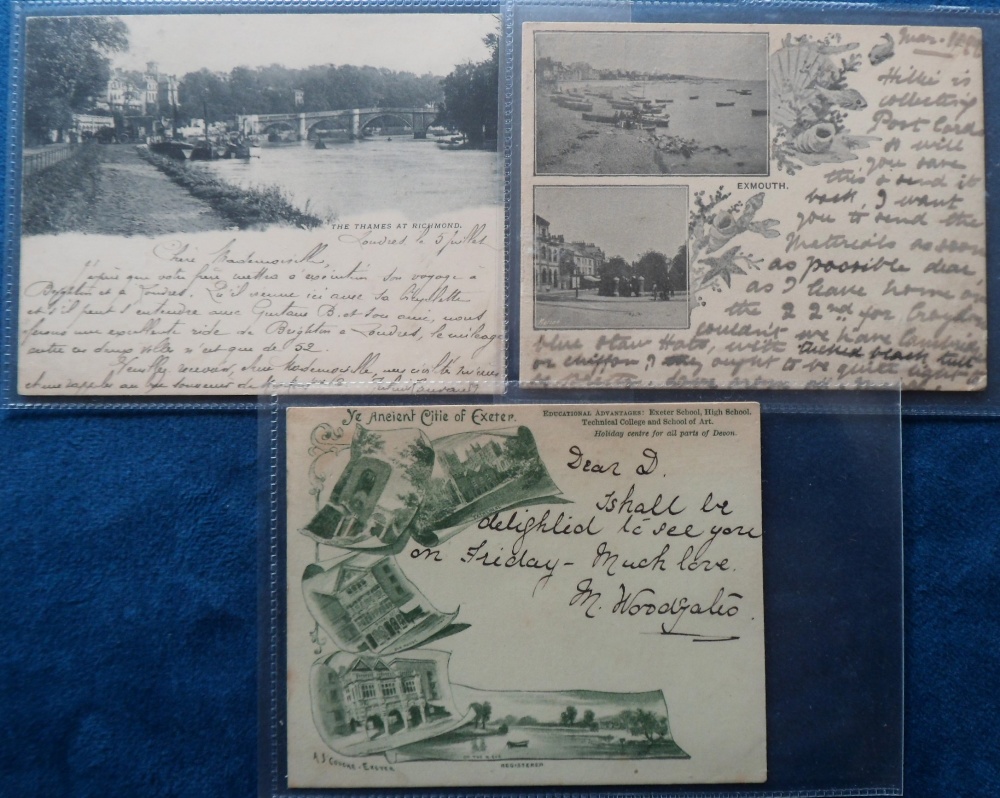 Postcards, a selection of 3 early posted court size UK topographical cards for Exmouth, posted 1 Mar