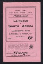 Rugby programme, Leinster v South Africa 1st February, 1961, official match programme for game