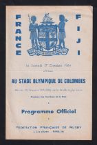 Rugby programme, France v Fiji, 17 October, 1964, very scarce, 4 page, match programme for match