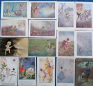 Postcards, a mix of approx. 29 illustrated cards of fairies, elves, pixies, and gnomes. Artists