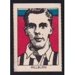 Trade card, M M Frame, Sports Stars, 'M' size, Footballer no 3, Jack Milburn, artist drawn type card