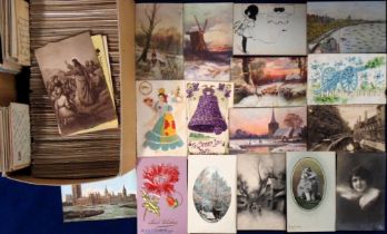 Postcards, a selection of approx. 750 cards to include silks, military, comic, music, novelty (