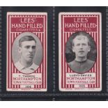 Cigarette cards, Lees, Northampton Footballers, 2 cards, 304 T Thorpe & 305 Lloyd Davies (both