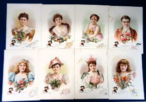 Cigarette cards, USA, Allen & Ginter, Premium Sized issues, 8 cards All Actresses with Flowers