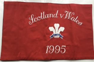 Rugby memorabilia, Scotland v Wales 1995 a touch judge flag, embroidered to both sides in respective