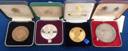 Medals and Medallions, 9 boxed examples to comprise Wimbledon 1877-1977 silver medallion, MCC Test