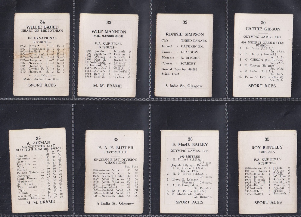 Trade cards, M.M. Frame, Sports Aces, 48 different cards, 8 'L' size, nos 1-8 and 40 'M' size, - Image 12 of 14