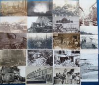 Postcards, a selection of 39 cards featuring UK disasters, RPs include Sidmouth Esplanade damaged by