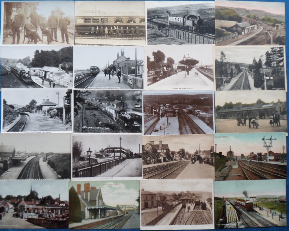 Postcards, a good mixed age collection of approx. 54 cards of Devon and Cornwall Railway Stations.
