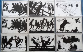 Postcards, Military, a military comic selection of 9 cards from the Camp Silhouette series published