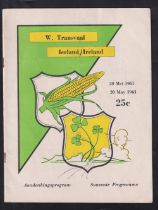 Rugby programme, Western Transvaal v Ireland 20 May, 1961, official match programme from Ireland’s