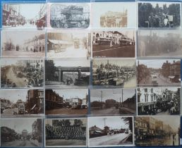 Postcards, Kent, 70+ cards showing hop pickers, street scenes, flood, 'Entertaining The Wounded at