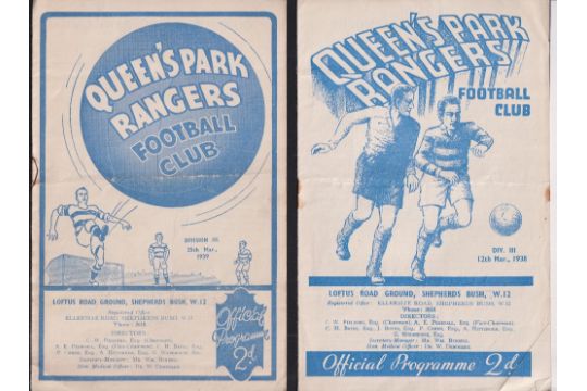 Football programmes, QPR v Notts County, two programmes, 12 March 1938 ...