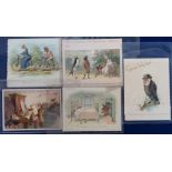 Ephemera, Anthropomorphic, Birds, a collection of 5 cards to comprise chicken on bicycle (with