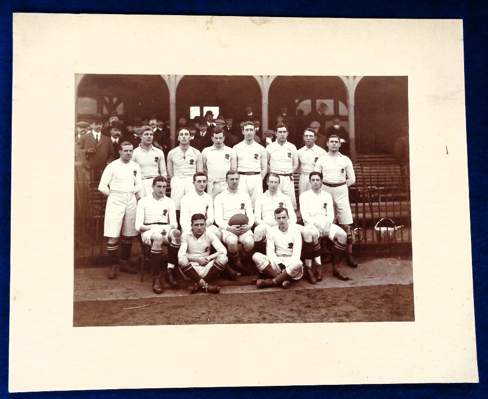 Rugby photograph, England v Australia 1909. An original card mounted photograph of the first ever